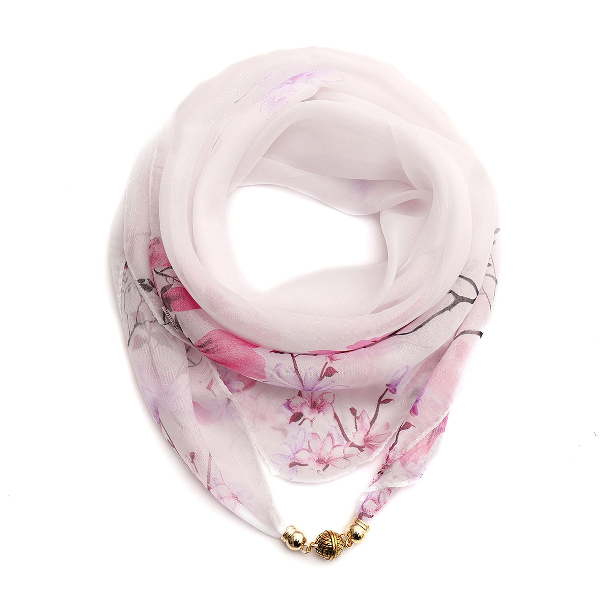 Golden Ball Floral Chiffon Scarf Women's Printed Thin