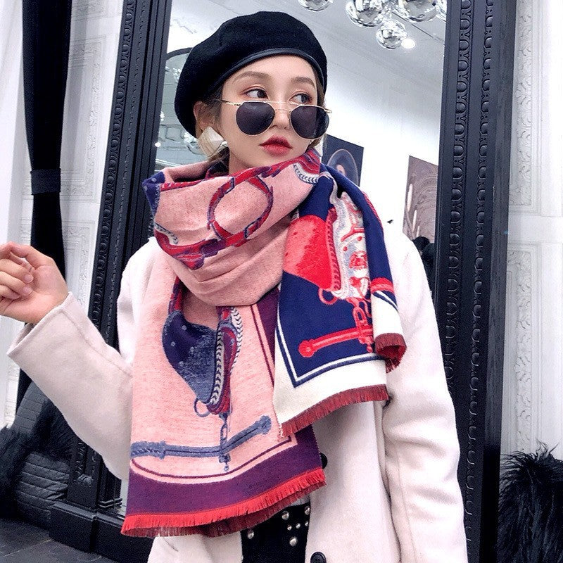 European And American Cashmere Warm Carriage Scarf Girl