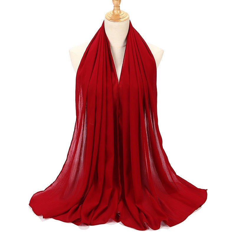 Natural Wrinkle Monochrome Chiffon Scarf Breathable Pleated Women's Toe Cap Scarf