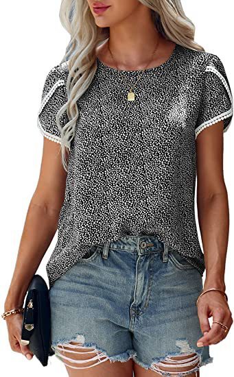 Women's Top Casual Floral Print Lace Crochet Short Sleeves