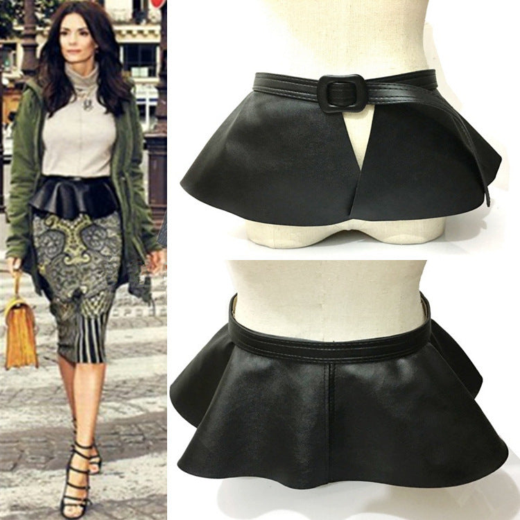 European And American Women's Lychee Pattern Skirt Waistband Can Shrink Ruffled Fashion All-match Korean Women's Belt