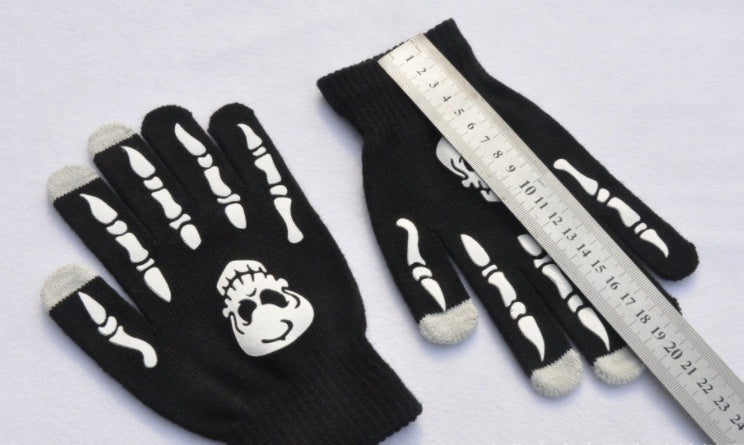 Halloween Fluorescent Luminous Skull And Ghost Claw Printing Gloves