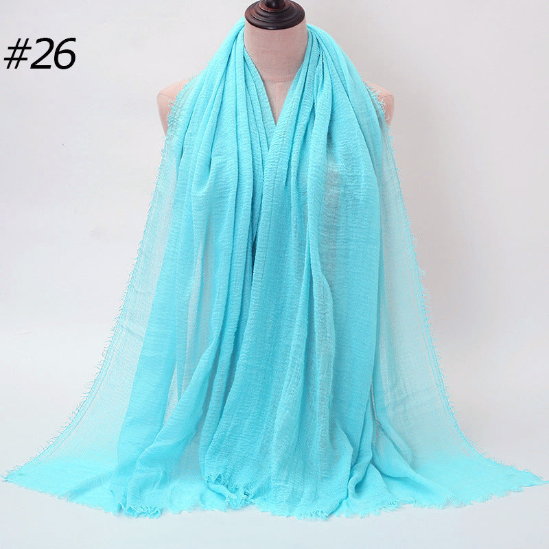 Pure Color Pleated Cotton Scarf Cotton And Linen Scarf