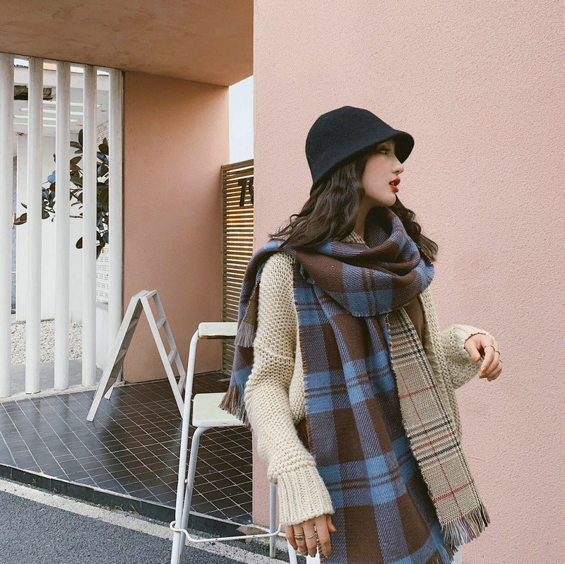Plaid Scarf Versatile Warm Cashmere Reversible Shawl