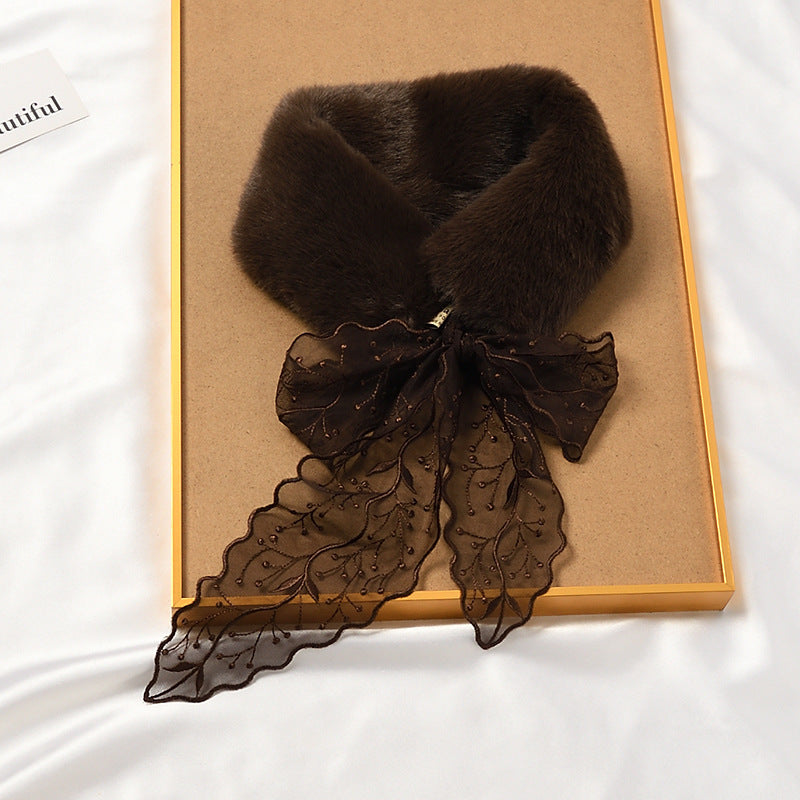 Lace Streamer Furry Cute Rabbit Fur Collar Scarf Thickened And Warm