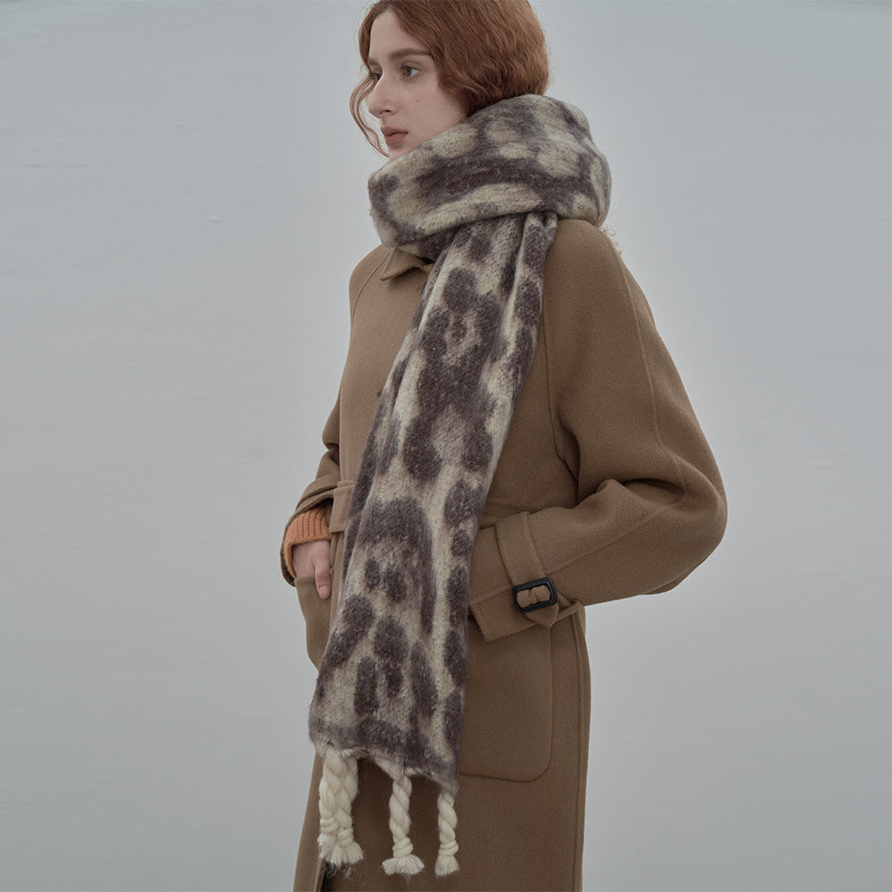 Classic Hand Knotted Fringed Leopard Scarf