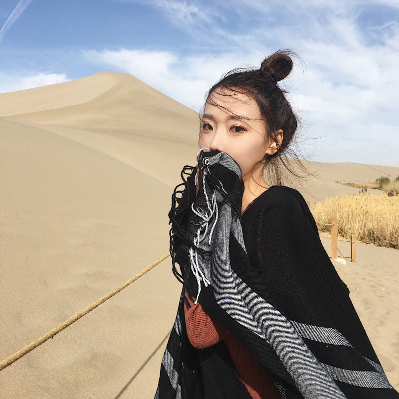 Badge Belt Buckle Scarf Shawl Thickened And Lengthened Cloak