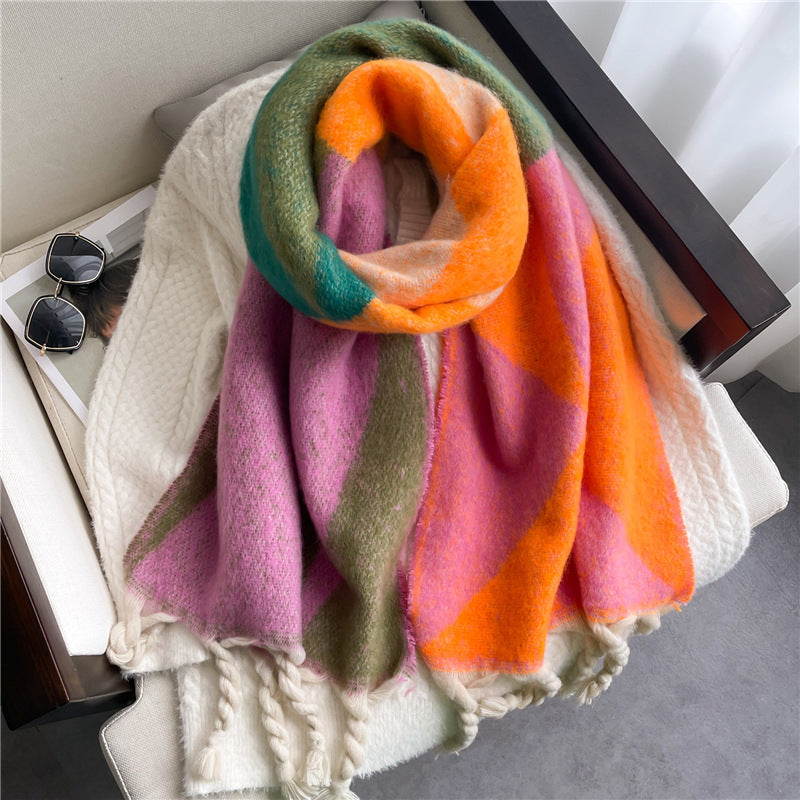 Thickened Warm Geometric Triangle Color Matching Scarf In Winter