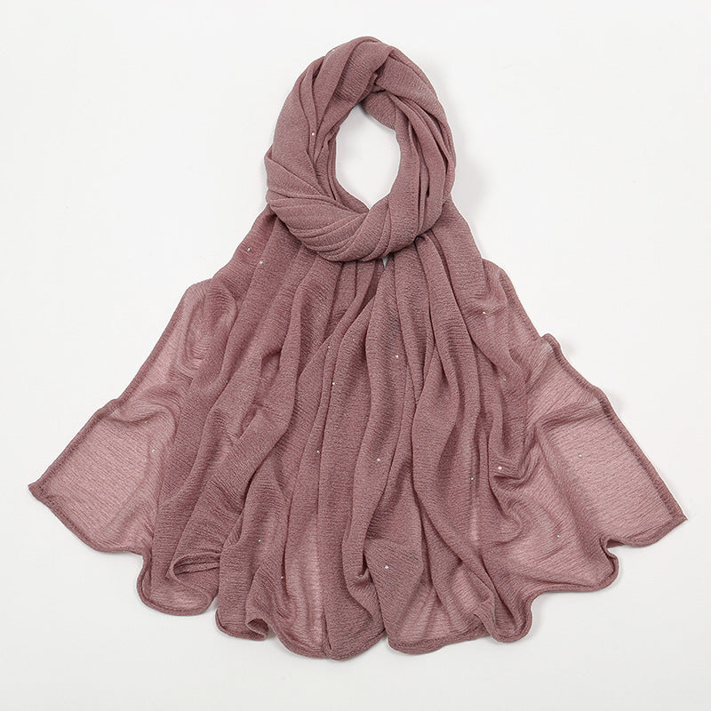 Hemp Wrinkle Starry Hot Rhinestone Headscarf Female Pleated