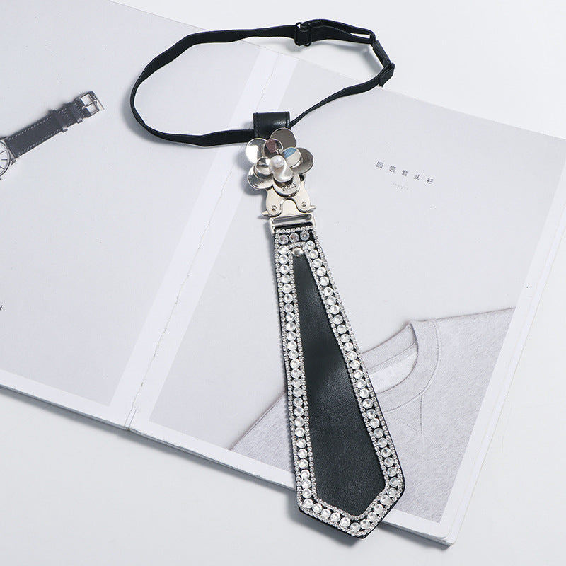 Women's Preppy Style All-match Professional Casual Decoration Tie Black Leather