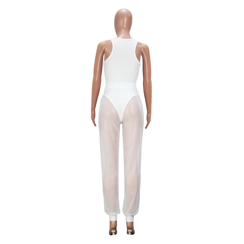European And American Style Lace-up See-through Trousers Mesh Trousers
