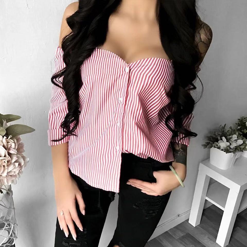 Striped suspenders ladies shirt