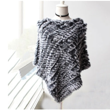 Rabbit wool shawl cloak scarf ladies triangle bib leather grass handmade scarf fur triangle head