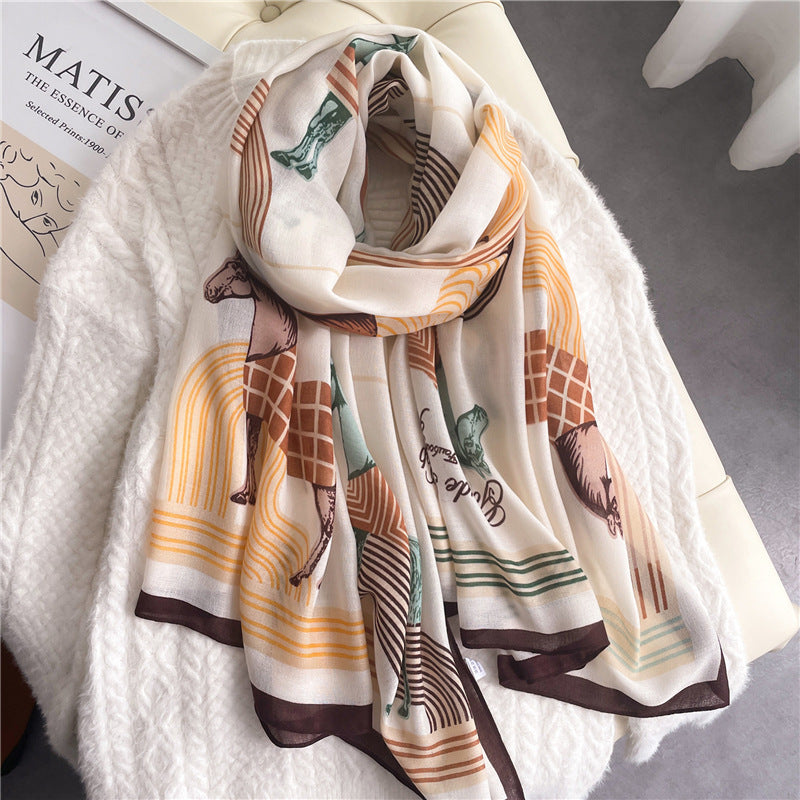 Elegant Floral Shawl In Cotton And Linen