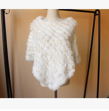 Rabbit wool shawl cloak scarf ladies triangle bib leather grass handmade scarf fur triangle head
