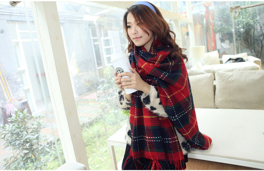 Autumn And Winter Warm British Plaid Tassel Air Conditioning Large Shawl