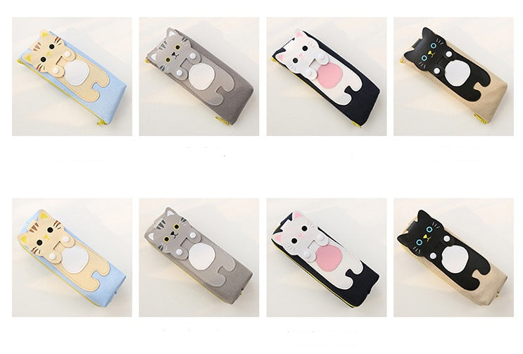 Korean version of the cute and simple creative cat cartoon canvas pencil bag female students large capacity zipper pencil case pencil case