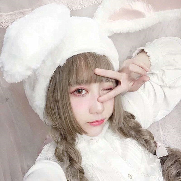 Cute Girl Hat Plush Rabbit Bunny Ears Hat Earflap Cap Head Warmer Head Wear
