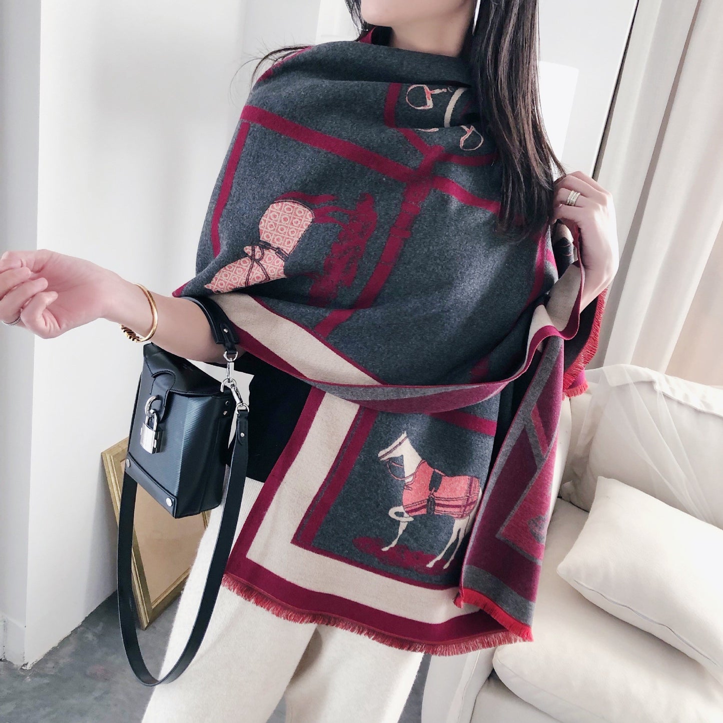 European And American Cashmere Warm Carriage Scarf Girl