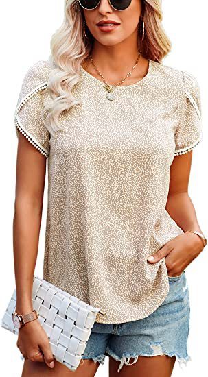 Women's Top Casual Floral Print Lace Crochet Short Sleeves