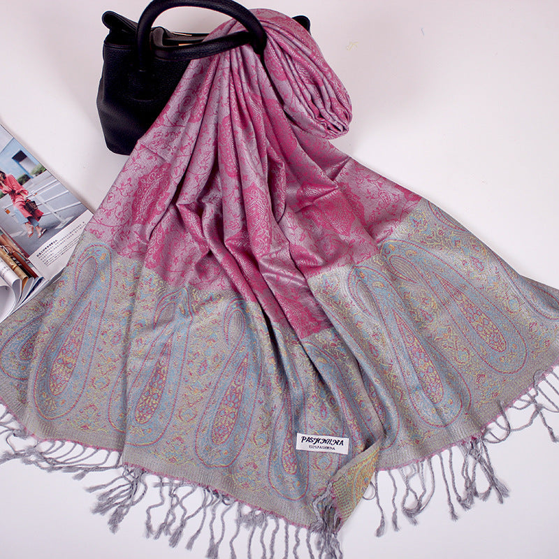Ethnic Style Cashew Scarf Air Conditioning Talma Scarf Dual-use Jacquard Tassel