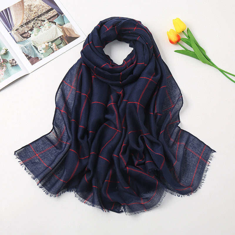 Checked Striped Cotton Linen Scarf
