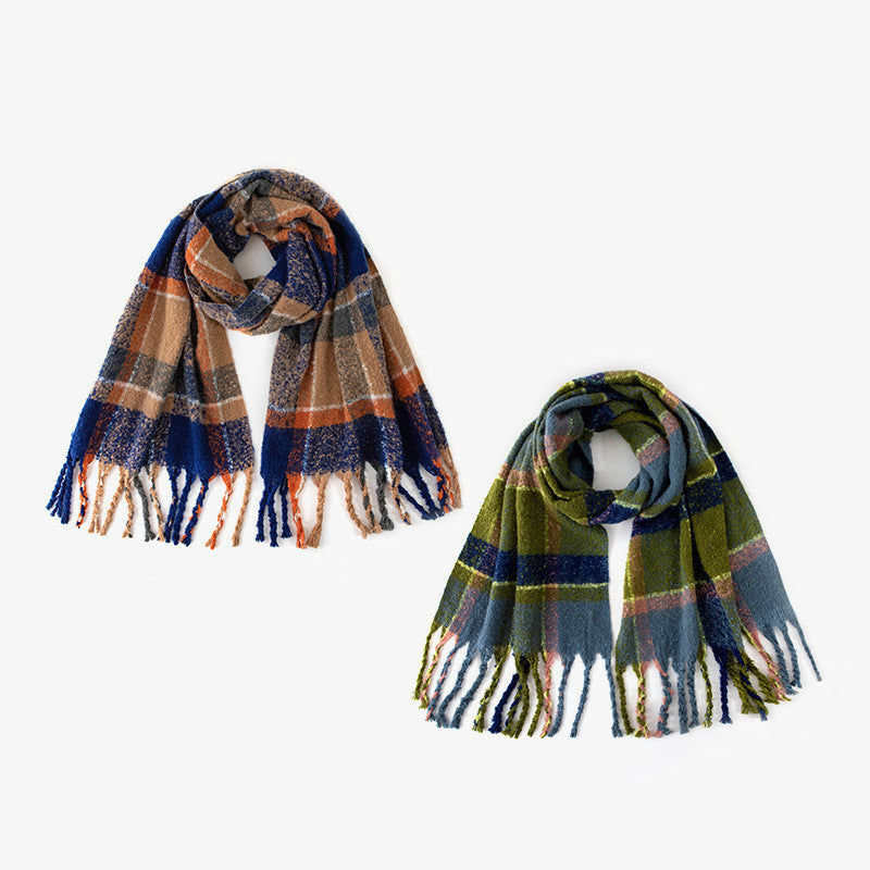 Japanese Vintage Plaid Scarf With Loops