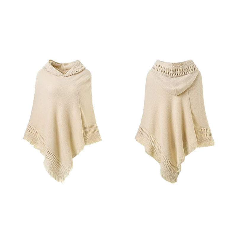Autumn And Winter Knitted Hooded Cloak Shawl
