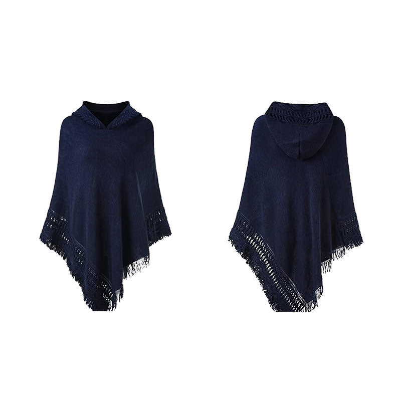 Autumn And Winter Knitted Hooded Cloak Shawl