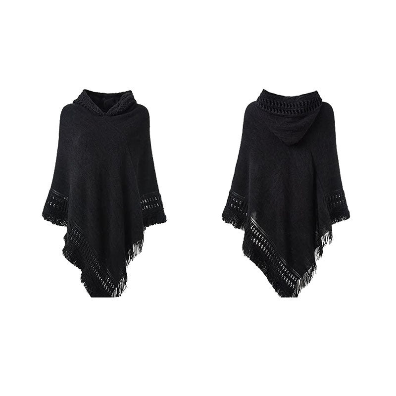 Autumn And Winter Knitted Hooded Cloak Shawl