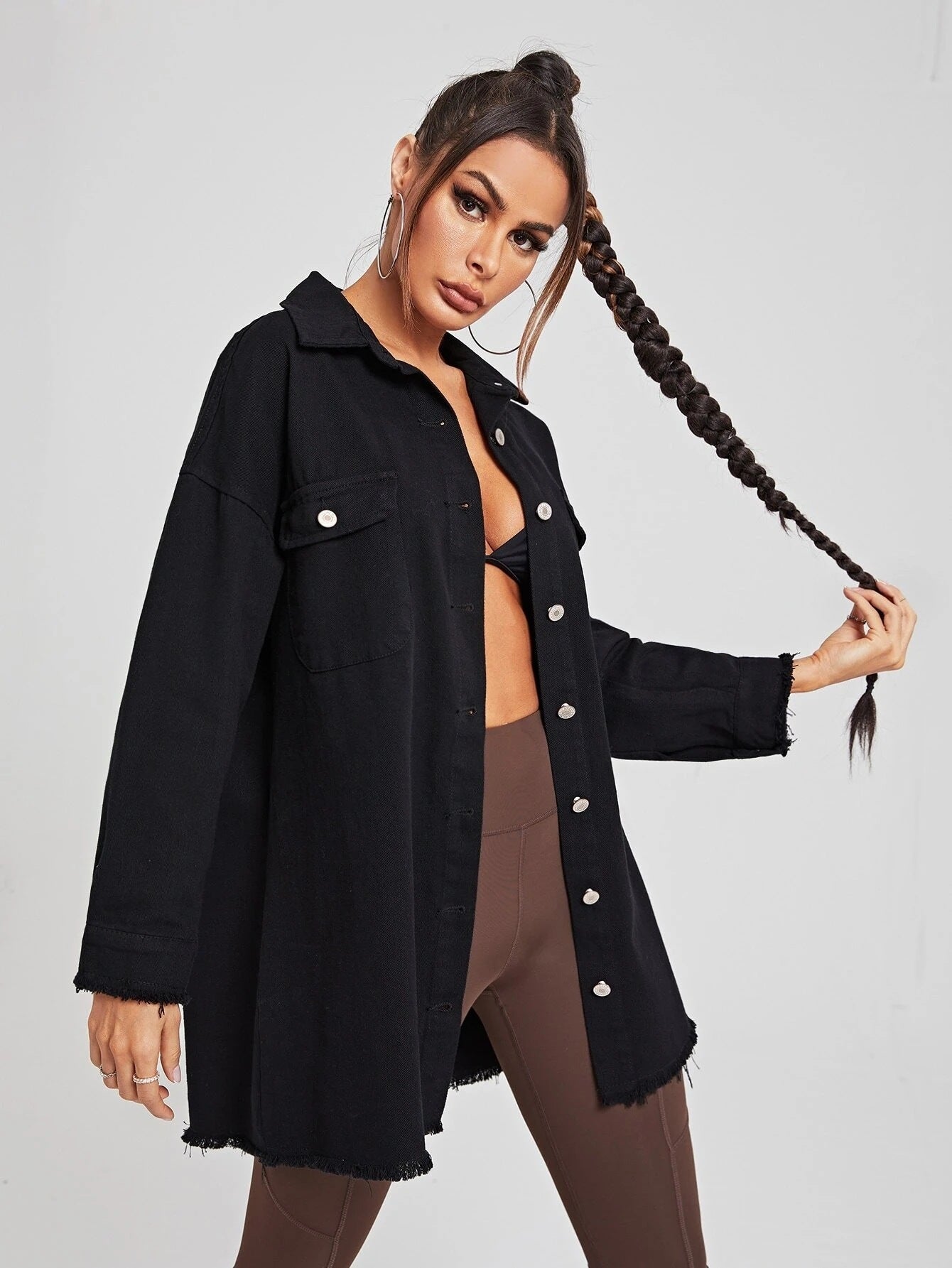 Long Sleeve Denim Mid-length Shirt Jacket