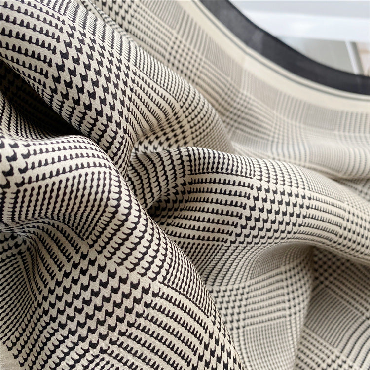 Black And White Houndstooth Long Silk Scarf Autumn Style Fashion Shawl Dual-use