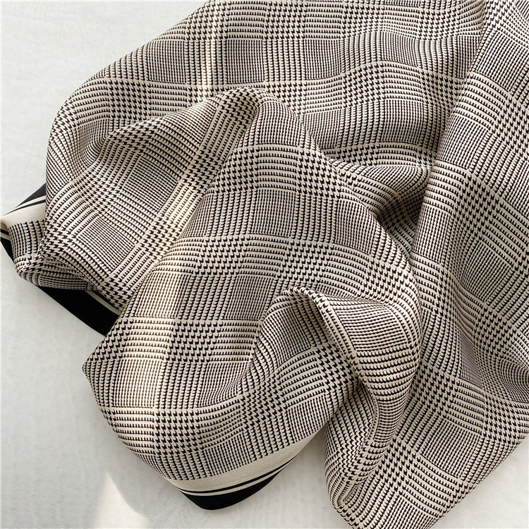 Black And White Houndstooth Long Silk Scarf Autumn Style Fashion Shawl Dual-use