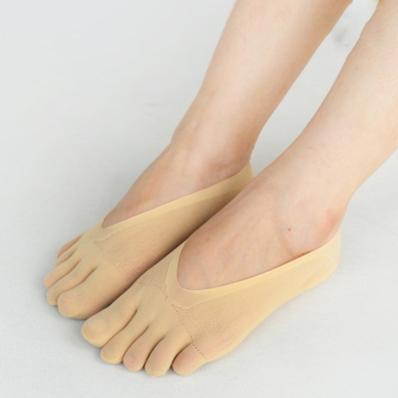 Four Seasons Ultra-Short And Thin Glue Split-Toe Five-Finger Socks Women'S Shallow Mouth