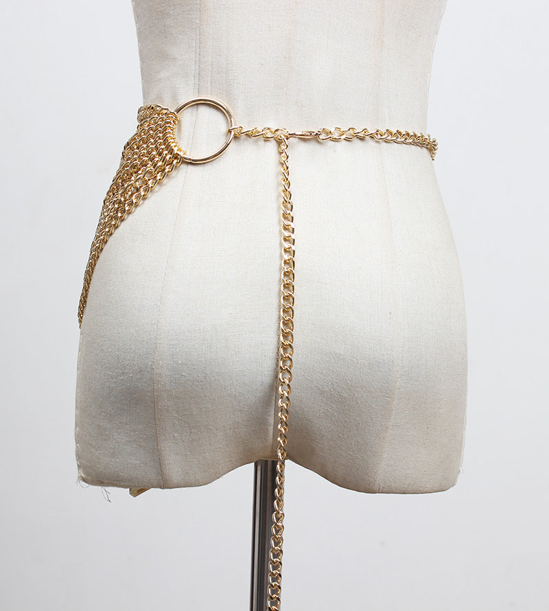 Ladies Decorative Chain Double Shoulder Strap Card Holder Metal Waist Chain