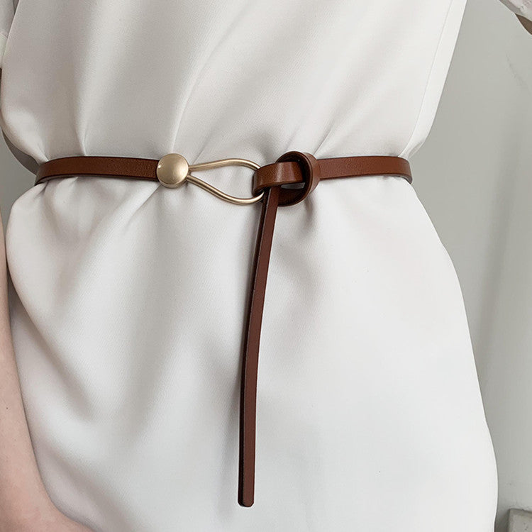 Suit Thin Belt Ladies Genuine Leather All-Match Knotted Decorative Belt Fashion Black With Dress Sweater Waist Waist