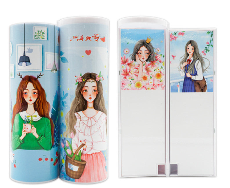 Long Student Pencil Case, Multifunctional Pencil Case, Plastic Double-layer Children's Creative Pencil Case