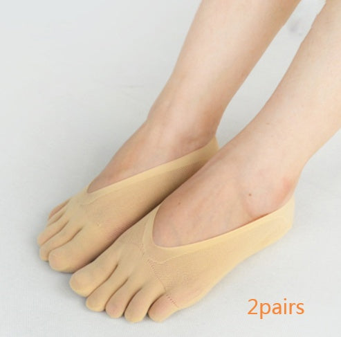 Four Seasons Ultra-Short And Thin Glue Split-Toe Five-Finger Socks Women'S Shallow Mouth