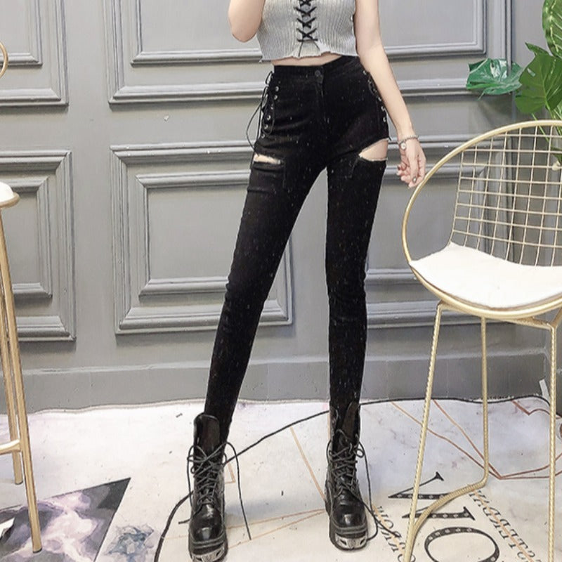 Slim-fit Slim-leg Pants With Zipper Decoration And Split Jeans