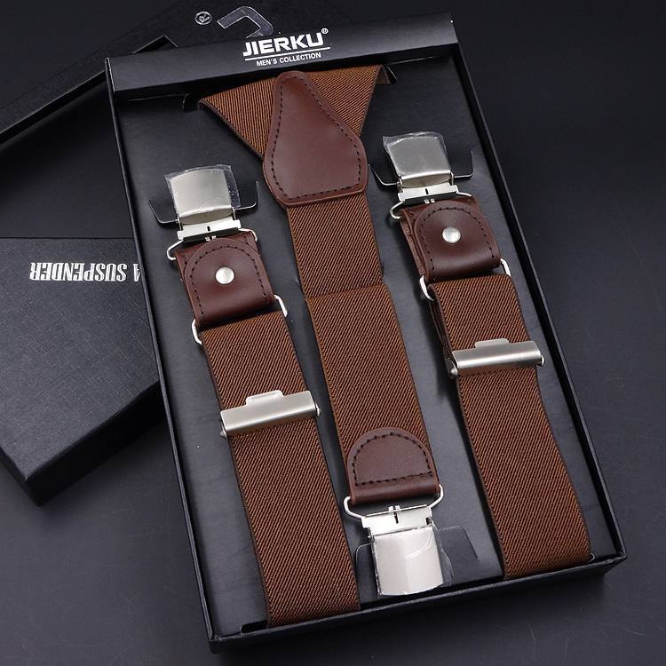 Adult Business Leather Three-fold Men's Y-shaped Jacquard Suspender Strap