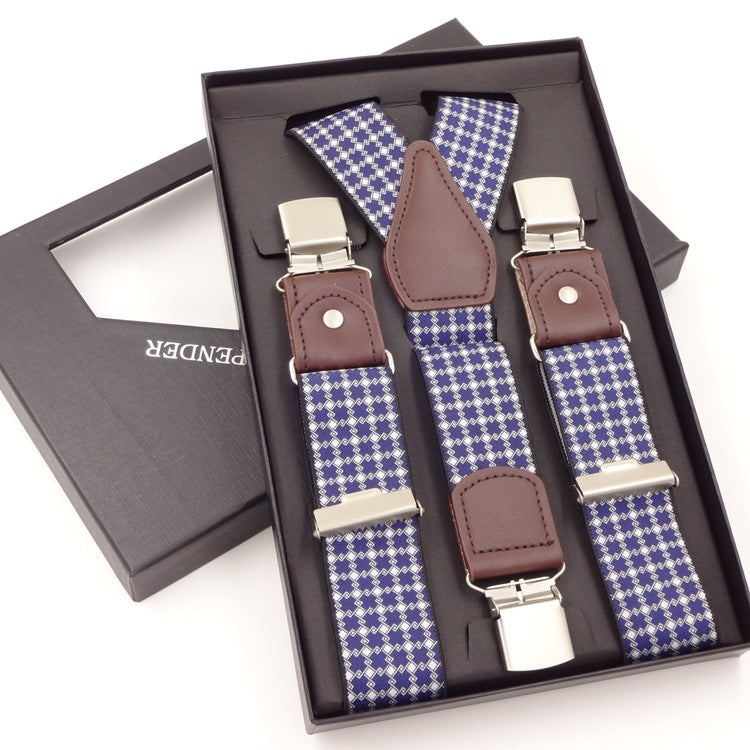Adult Business Leather Three-fold Men's Y-shaped Jacquard Suspender Strap