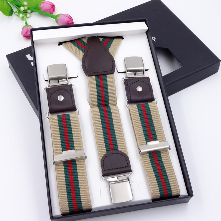 Adult Business Leather Three-fold Men's Y-shaped Jacquard Suspender Strap