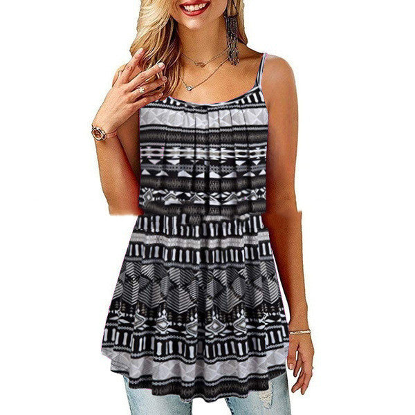 New Summer Women's Printed Folded Large Swing Loose Camisole