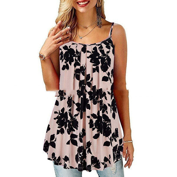 New Summer Women's Printed Folded Large Swing Loose Camisole