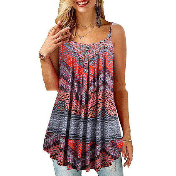 New Summer Women's Printed Folded Large Swing Loose Camisole