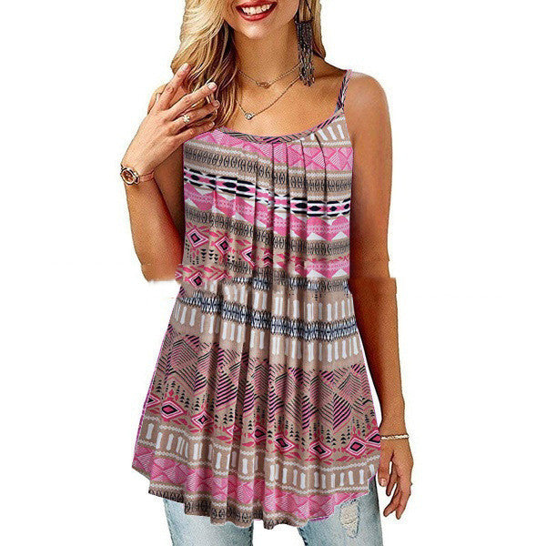 New Summer Women's Printed Folded Large Swing Loose Camisole