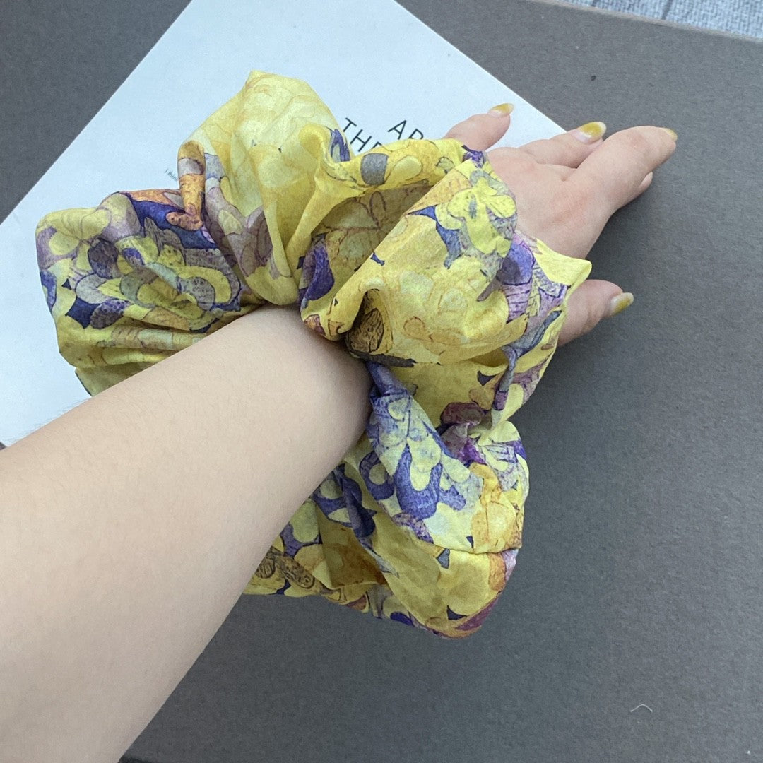 Yellow Watercolor Large Intestine Cloth Hair Ring No Plus-sized Floral