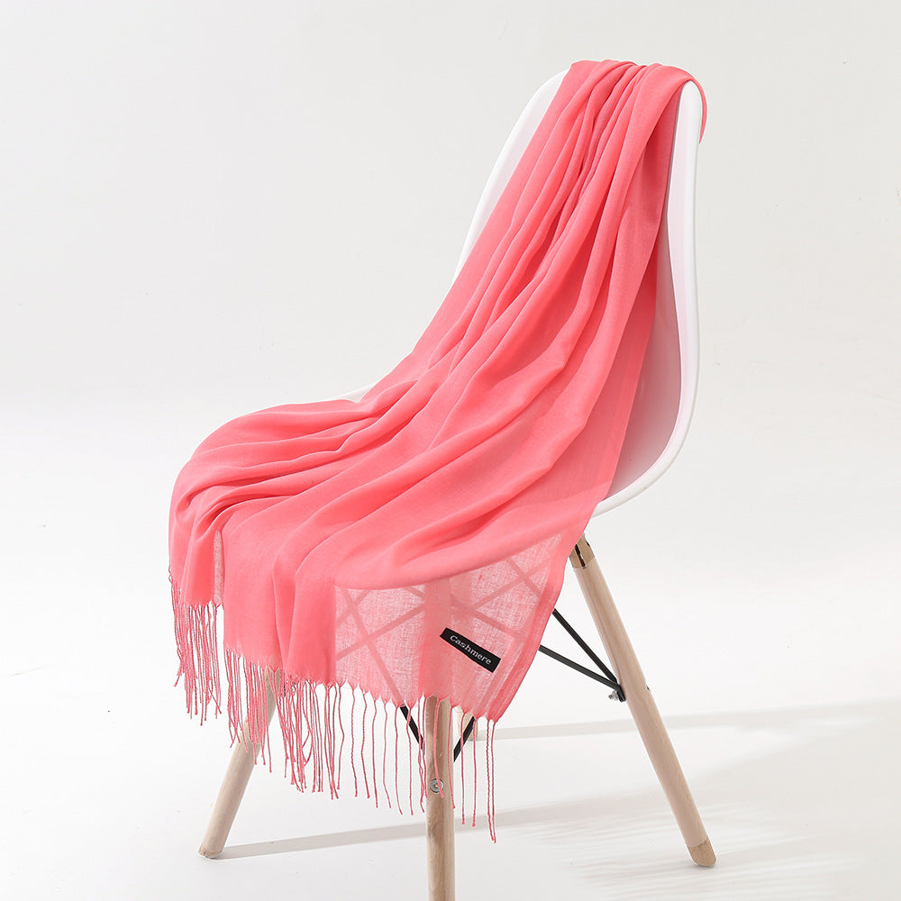 New Japanese And Korean Women's Long Autumn And Winter Cashmere-like Simple And Comfortable Versatile Fashion Solid Color Tassel Scarf Shawl