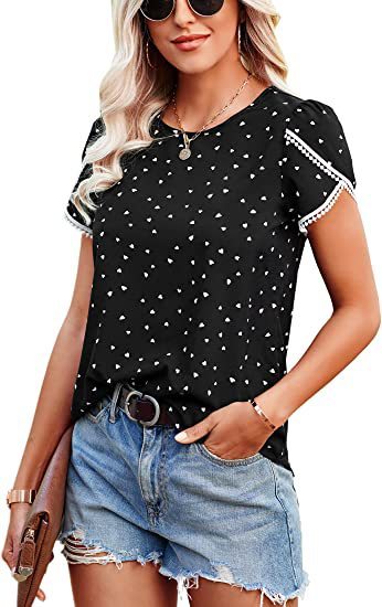 Women's Top Casual Floral Print Lace Crochet Short Sleeves