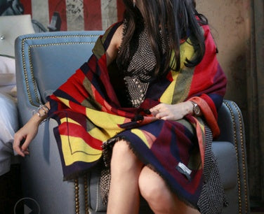 Autumn and winter Europe and America double-sided scarf shawl dual-use ladies air-conditioning wool cashmere scarf shawl oversized thickening